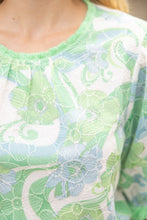 Load image into Gallery viewer, VOY Floral Print and Embroidery Top with Fringe Details in Green