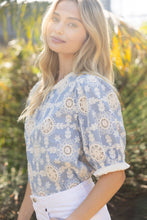 Load image into Gallery viewer, VOY Floral Embroidery Top with Fringe in Slate Blue