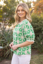 Load image into Gallery viewer, VOY Floral Embroidery Top with Fringe in Green