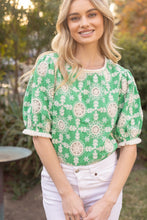 Load image into Gallery viewer, VOY Floral Embroidery Top with Fringe in Green