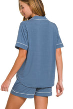 Load image into Gallery viewer, Solid Color Button Down Top and Shorts Pajama Set in Dusty Blue