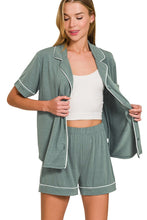 Load image into Gallery viewer, Solid Color Button Down Top and Shorts Pajama Set in Ash Jade