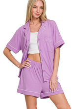 Load image into Gallery viewer, Solid Color Button Down Top and Shorts Pajama Set in B Lavender