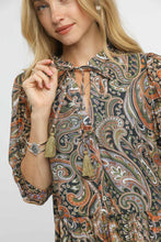 Load image into Gallery viewer, Umgee Paisley Print Peplum Top in Green/Orange
