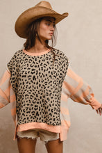Load image into Gallery viewer, BiBi Leopard and Striped Print Top in Peach