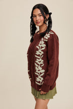 Load image into Gallery viewer, Listicle Cable Knit and Flower Detail Knit Sweater in Burgundy