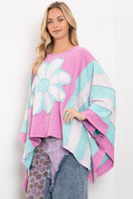 Load image into Gallery viewer, BlueVelvet OVERSIZED Stripe and Flower Patched Poncho Top in Pink-Blue