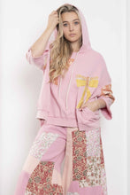 Load image into Gallery viewer, BlueVelvet Terry Knit Pullover Top with Contrasting Print Bow Patches and Stripes in Light Pink