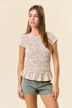 Load image into Gallery viewer, Doe & Rae Leopard Print Smocked Bodice Top in Tan
