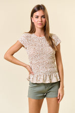Load image into Gallery viewer, Doe & Rae Leopard Print Smocked Bodice Top in Tan