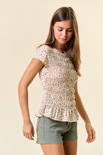 Load image into Gallery viewer, Doe & Rae Leopard Print Smocked Bodice Top in Tan