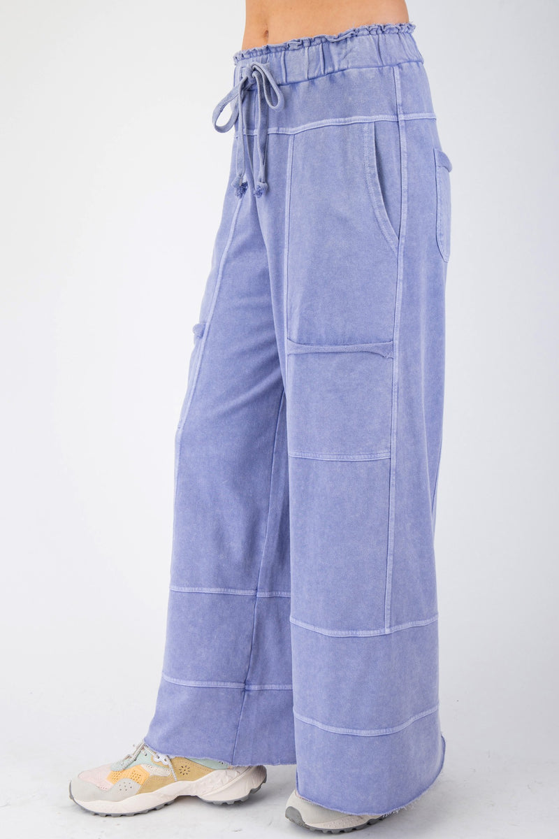 MINERAL WASHED TERRY KNIT PANTS (CAMEL)