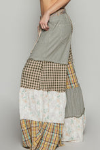 Load image into Gallery viewer, POL Contrasting Panel Patchwork Wide Leg Pants in Olive Multi