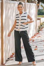 Load image into Gallery viewer, Lavender J Crochet Striped Sweater Vest in Cream/Black