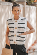 Load image into Gallery viewer, Lavender J Crochet Striped Sweater Vest in Cream/Black