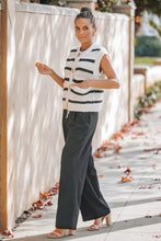 Load image into Gallery viewer, Lavender J Crochet Striped Sweater Vest in Cream/Black