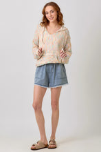 Load image into Gallery viewer, Mystree Multicolor Chevron Hoodie Sweater in Oatmeal Mix