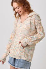 Load image into Gallery viewer, Mystree Multicolor Chevron Hoodie Sweater in Oatmeal Mix