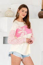 Load image into Gallery viewer, TRENDiLiTY Striped and Solid Color Top with Flower Patch in Oatmeal