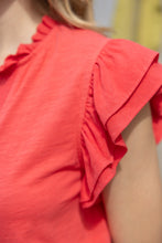 Load image into Gallery viewer, VOY Solid Color Knit Top with Contrasting Bands in Coral