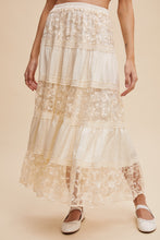 Load image into Gallery viewer, Listicle Floral Embroidered Lace Maxi Skirt in Cream
