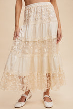 Load image into Gallery viewer, Listicle Floral Embroidered Lace Maxi Skirt in Cream