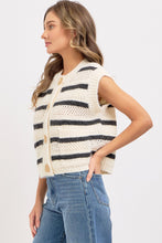Load image into Gallery viewer, Sweet Lovely Striped Open Knit Sweater Vest in Ivory/Charcoal