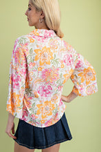 Load image into Gallery viewer, GiGio Floral Print Ruched Front Top in Pink