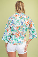 Load image into Gallery viewer, GiGio Floral Print Ruched Front Top in Mint