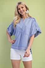 Load image into Gallery viewer, GiGio Solid Color Linen Blend Top in Periwinkle