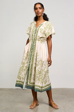 Load image into Gallery viewer, Skies are Blue Mixed Print Button Front Midi Dress in Cream-Olive