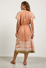 Load image into Gallery viewer, Skies are Blue Mixed Print Button Front Midi Dress in Terracotta-Cream