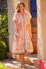 Load image into Gallery viewer, Skies are Blue Mixed Print Button Front Midi Dress in Terracotta-Cream