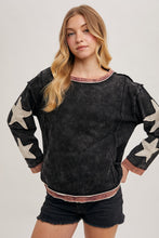 Load image into Gallery viewer, Bluivy Mineral Washed Top with Contrasting Color Trim and Star Patches in Ash