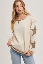 Load image into Gallery viewer, Bluivy Mineral Washed Top with Contrasting Color Trim and Star Patches in Oatmeal