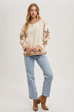 Load image into Gallery viewer, Bluivy Mineral Washed Top with Contrasting Color Trim and Star Patches in Oatmeal