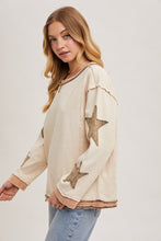 Load image into Gallery viewer, Bluivy Mineral Washed Top with Contrasting Color Trim and Star Patches in Oatmeal