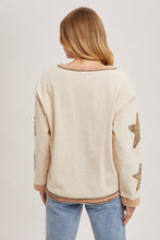 Load image into Gallery viewer, Bluivy Mineral Washed Top with Contrasting Color Trim and Star Patches in Oatmeal