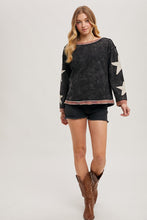 Load image into Gallery viewer, Bluivy Mineral Washed Top with Contrasting Color Trim and Star Patches in Ash