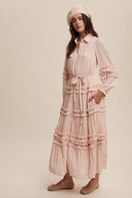 Load image into Gallery viewer, Listicle Crinkle Fabric with Ruffle Details Maxi Dress in Mute Pink