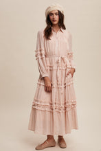 Load image into Gallery viewer, Listicle Crinkle Fabric with Ruffle Details Maxi Dress in Mute Pink