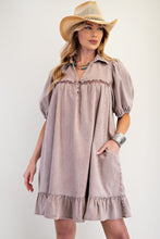 Load image into Gallery viewer, Easel Solid Color Washed Chambray Mini Dress in Dusty Rose