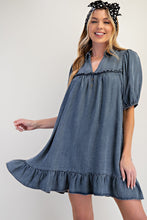Load image into Gallery viewer, Easel Solid Color Washed Chambray Mini Dress in Washed Denim
