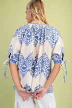 Load image into Gallery viewer, GiGio Loose Fit Printed Top with Ric Rac Trim Details in Blue