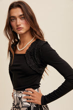 Load image into Gallery viewer, Listicle FITTED Ribbed Knit Top with Shoulder Ruffle Details in Black