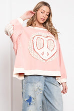 Load image into Gallery viewer, BlueVelvet OVERSIZED Terry Knit Sweater with Peace Sign Heart Patches in Coral Pink