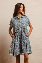 Load image into Gallery viewer, BiBi Denim Floral Mini Dress with Frayed Details in Denim