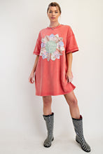 Load image into Gallery viewer, Easel Boho T-Shirt Dress with Mixed Print Sunflower Patch Front in Boho Red