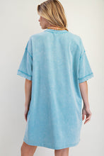 Load image into Gallery viewer, Easel Boho T-Shirt Dress with Mixed Print Sunflower Patch Front in Turquoise Blue