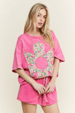 Load image into Gallery viewer, J.Her Mineral Washed Mixed Floral Flower Patch Top in Hot Pink